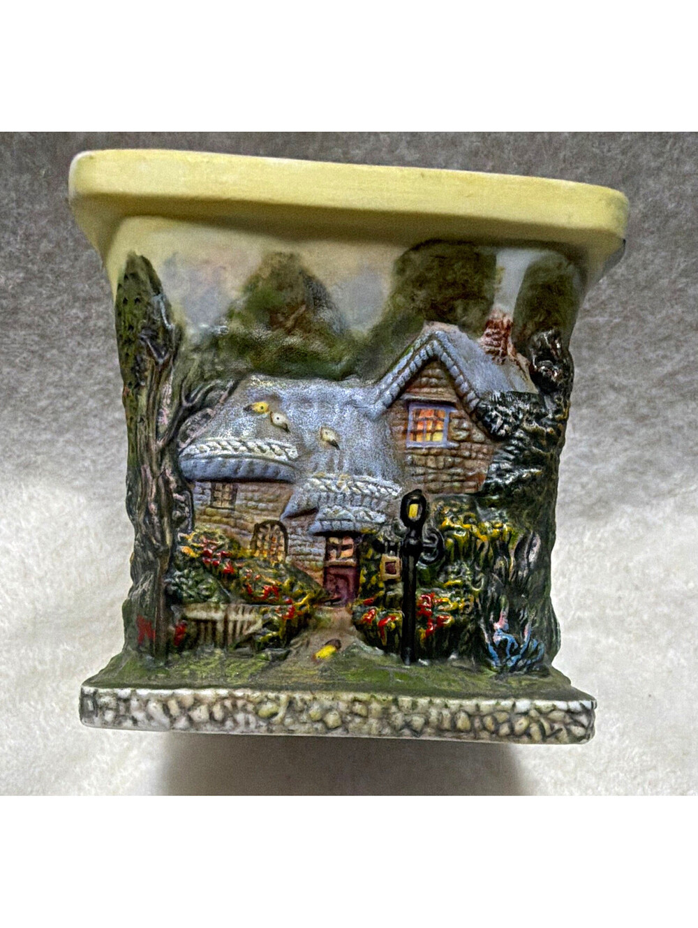 Thomas Kinkade Ceramic Cottage Village Votive Holder, Square, 3D Effect